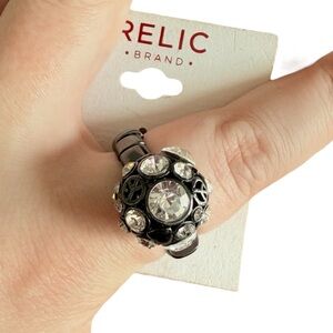 NWT Relic Peace Heart Silver Black Statement Ring Cocktail Ring Adjustable